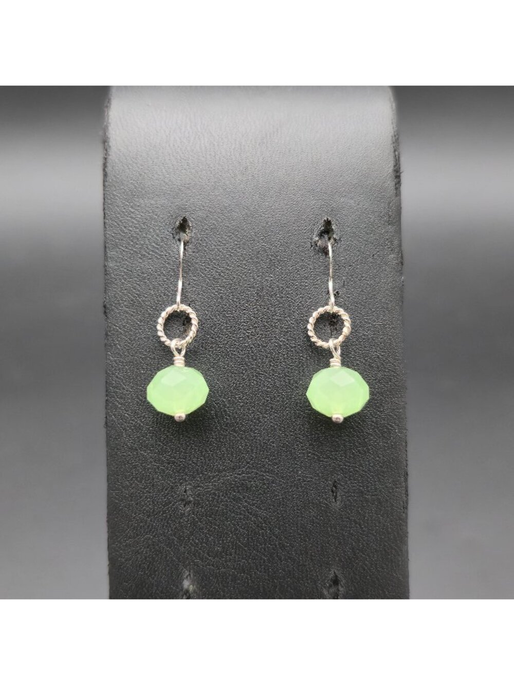 Sterling Silver Faceted Lime Green Aventurine Bead Twisted Ring Earrings A8726